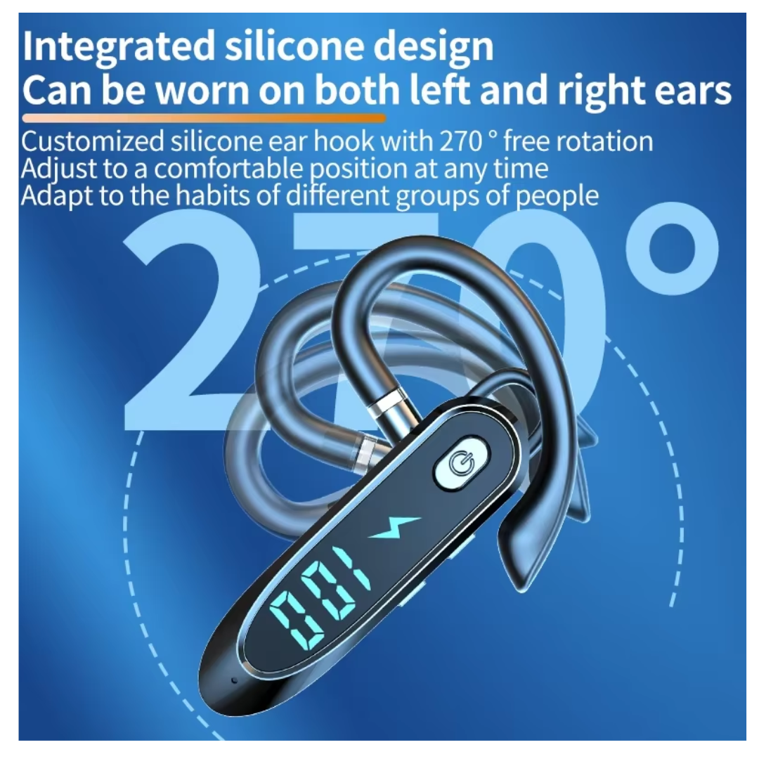 Wireless Bluetooth 5.4 Hands-Free Earpiece - 270° Rotating Ear Hook Headset with LED Display, Hi-Fi Stereo & Noise Reduction