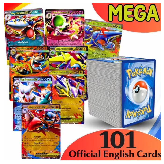 101 Pokémon TCG English Card Lot - 1 Guaranteed Mega EX Ultra Rare, 10 Holo/Reverse Holos & 90 Commons/Uncommons