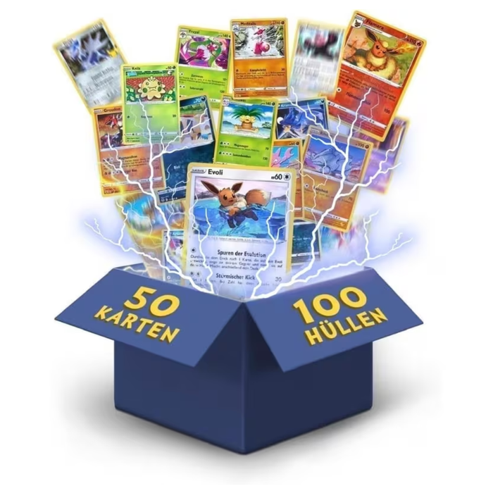 50 Authentic English Pokémon TCG Card Lot with 100 Card Sleeves - 3 Holos, 3 Rares & Pack-Fresh Current Set Cards