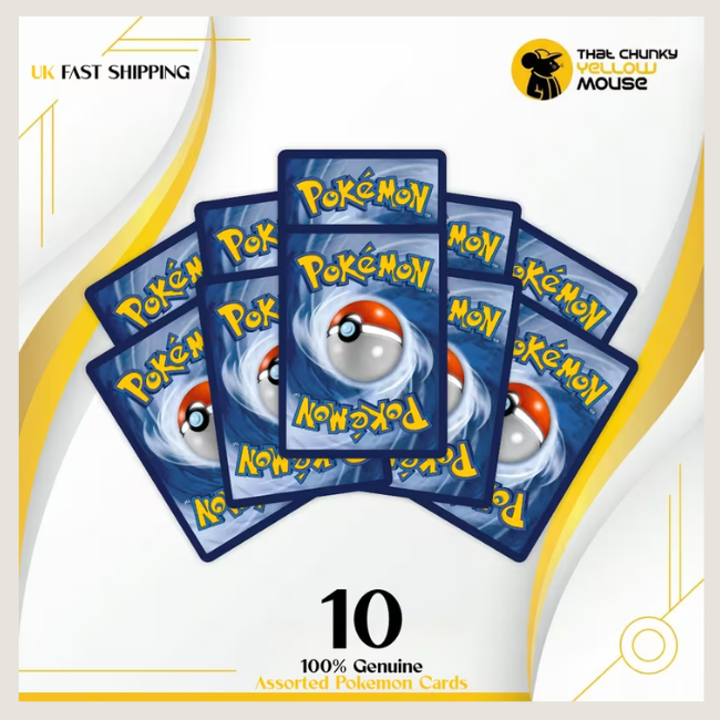 Authentic English Pokémon TCG Mystery Pack Lot - 10 Assorted Cards (Includes 1 Guaranteed Holo Rare Card)