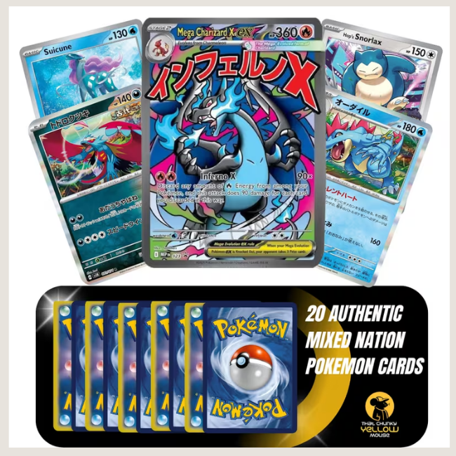 20 Authentic Multilingual Pokémon TCG Card Lot - Assorted English, Japanese & Korean Cards (Includes High-Rarity Foil & Hit Cards)