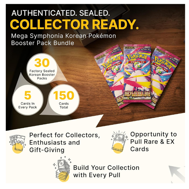 Pokémon TCG Mega Symphonia M1S Korean Booster Pack Bundle - 5 Sealed Packs - Mega Evolution Series