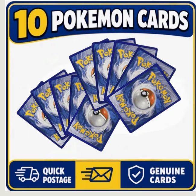 Authentic English Pokémon TCG Mystery Pack Lot - 10 Assorted Cards (Includes 1 Guaranteed Rare or Foil Card)