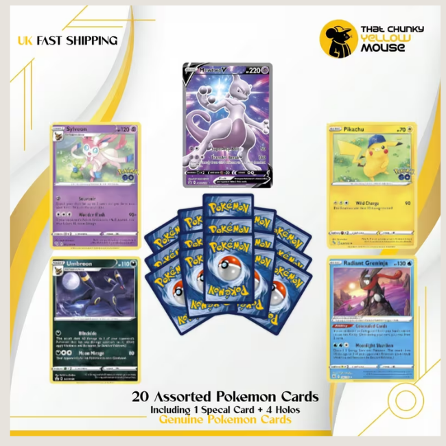 20 Authentic English Pokémon TCG Card Bundle - 1 Guaranteed Ultra Rare (EX/V/VMAX/VSTAR/GX) & 4 Holo Rare Cards