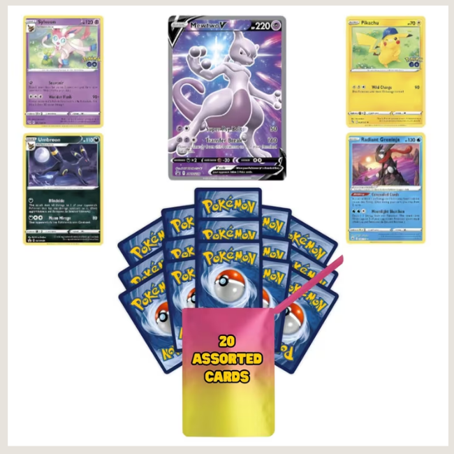 20 Authentic English Pokémon TCG Card Bundle - 1 Guaranteed Ultra Rare (EX/V/VMAX/VSTAR/GX) & 4 Holo Rare Cards