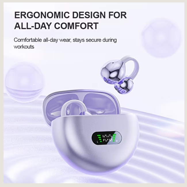 Fashion OWS Open-Ear Wireless Bluetooth 5.4 Earbuds - Pain-Free Sports Headset with HD Call Noise Reduction & Charging Case