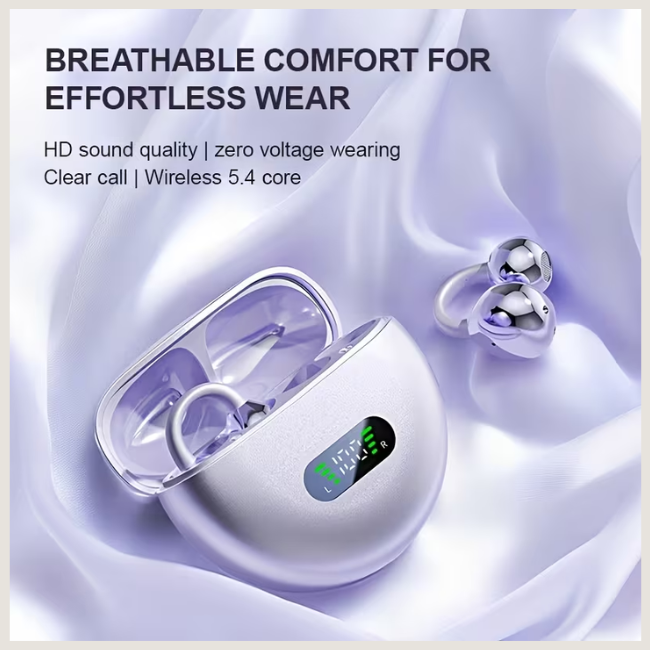 Fashion OWS Open-Ear Wireless Bluetooth 5.4 Earbuds - Pain-Free Sports Headset with HD Call Noise Reduction & Charging Case