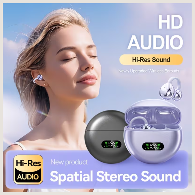Fashion OWS Open-Ear Wireless Bluetooth 5.4 Earbuds - Pain-Free Sports Headset with HD Call Noise Reduction & Charging Case