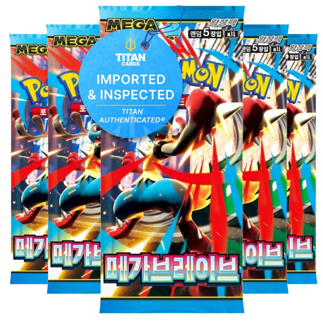 Pokémon TCG Mega Brave M1L Korean Booster Packs x5 - Korean Pokemon Cards - Titan Authenticated - Mega Evolution Series - Rare EX & Legendary Pulls for Collectors & Traders - 5 Cards per Pack