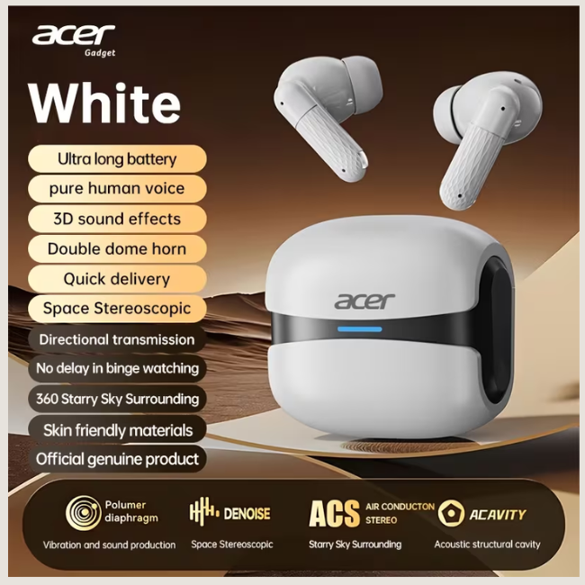 Acer OHR548 TWS Wireless Bluetooth 5.4 Earbuds - Hi-Fi Omnidirectional Stereo Sound, Low-Latency Gaming & Auto-Pairing Headphones