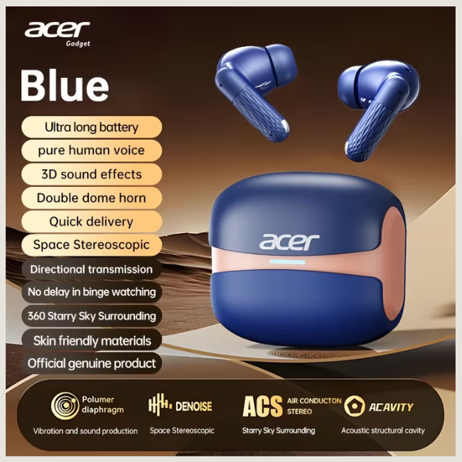 Acer OHR548 TWS Wireless Bluetooth 5.4 Earbuds - Hi-Fi Omnidirectional Stereo Sound, Low-Latency Gaming & Auto-Pairing Headphones