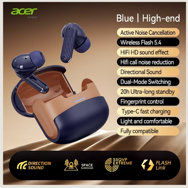 Acer OHR548 TWS Wireless Bluetooth 5.4 Earbuds - Hi-Fi Deep Bass, Low-Latency Gaming & ENC Noise-Canceling In-Ear Headphones