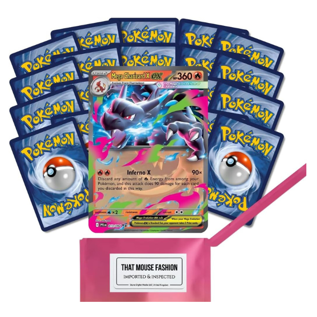 Pokemon Card Mega Assorted Card Bundle Pack | 20 English Pokemon Cards with 1 Special Card | Mega Evolutions & Rare Cards | Perfect for Pokémon TCG | Pokémon Booster | That Mouse Fashion