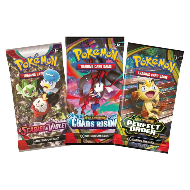 Pokemon Cards Booster Pack Gift Bundle | 3 Booster Packs | Assorted Sets from Mega Evolution & Scarlet and Violet | Perfect Pokémon Gift Set (3 Assorted Booster Packs) | Titan Authenticated