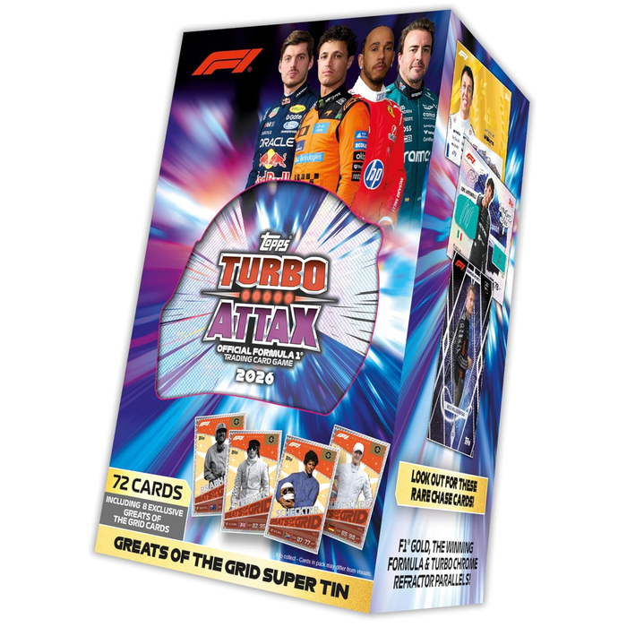 Topps Formula 1 2026 Turbo Attax Super Tin - Greats of the Grid - 72 Trading Cards