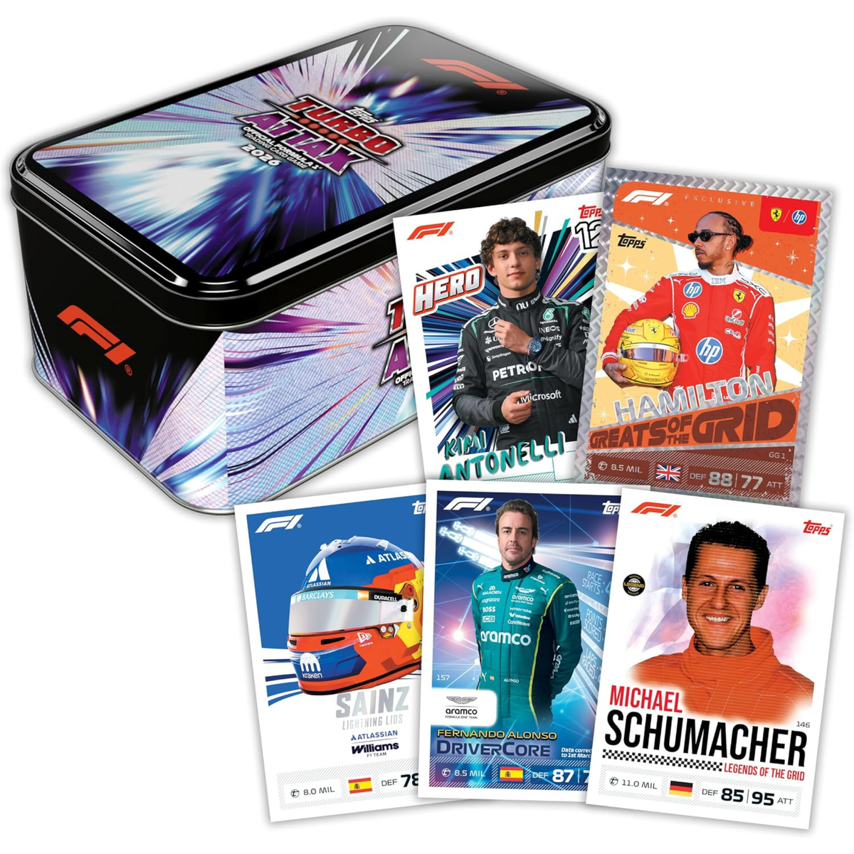 Topps Formula 1 2026 Turbo Attax Super Tin - Greats of the Grid - 72 Trading Cards