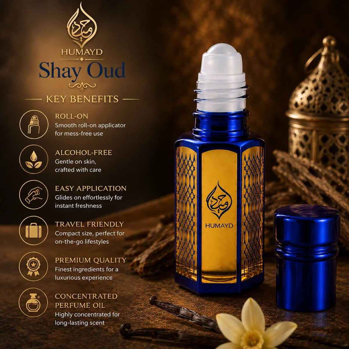 HUMAYD Shay Oud Perfume Oil Unisex | Alcohol-Free Oud Vanilla Fragrance Attar 6ml