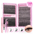 700PCS DIY Eyelash Extension Kit - 30D/40D/50D/80D Individual Lash Clusters - D-Curl Mixed Lengths 9-16mm