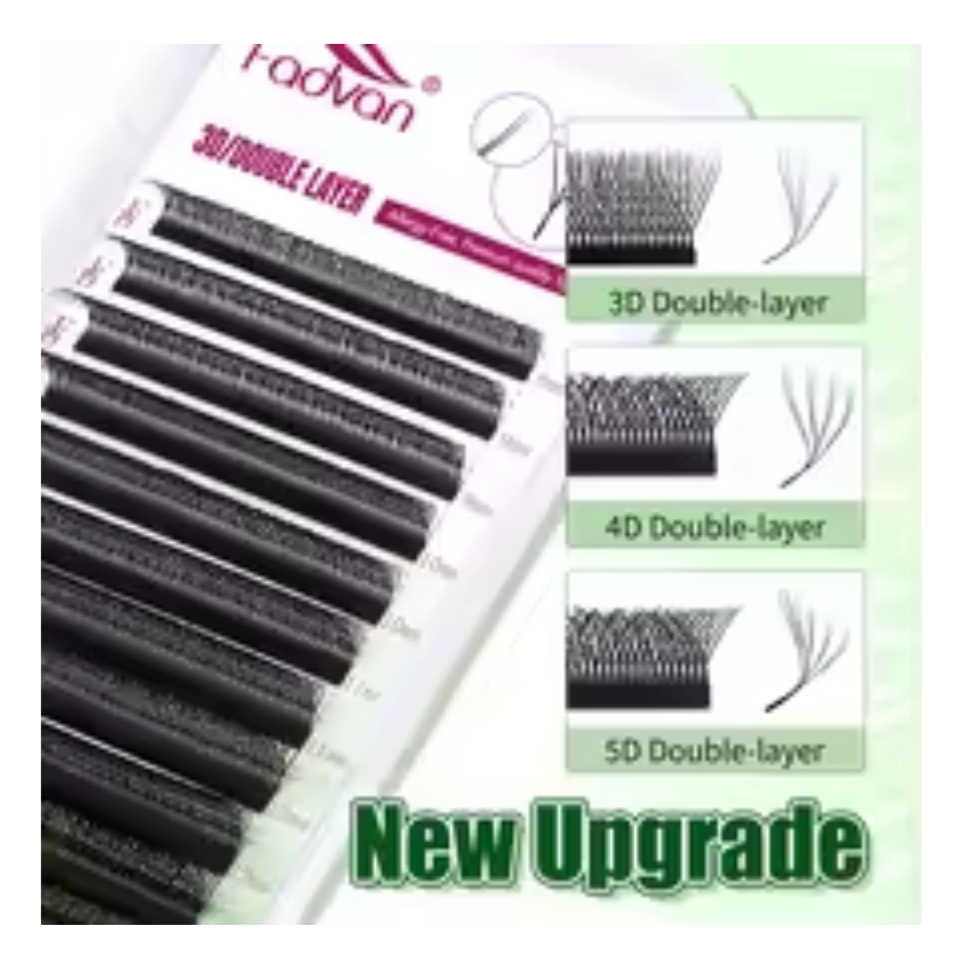 FADVAN 3D/4D/5D W Shaped Eyelashes Extensions - Double Tips Soft Light Volume Fanning Lashes - 0.07 C D Curl 8-15mm