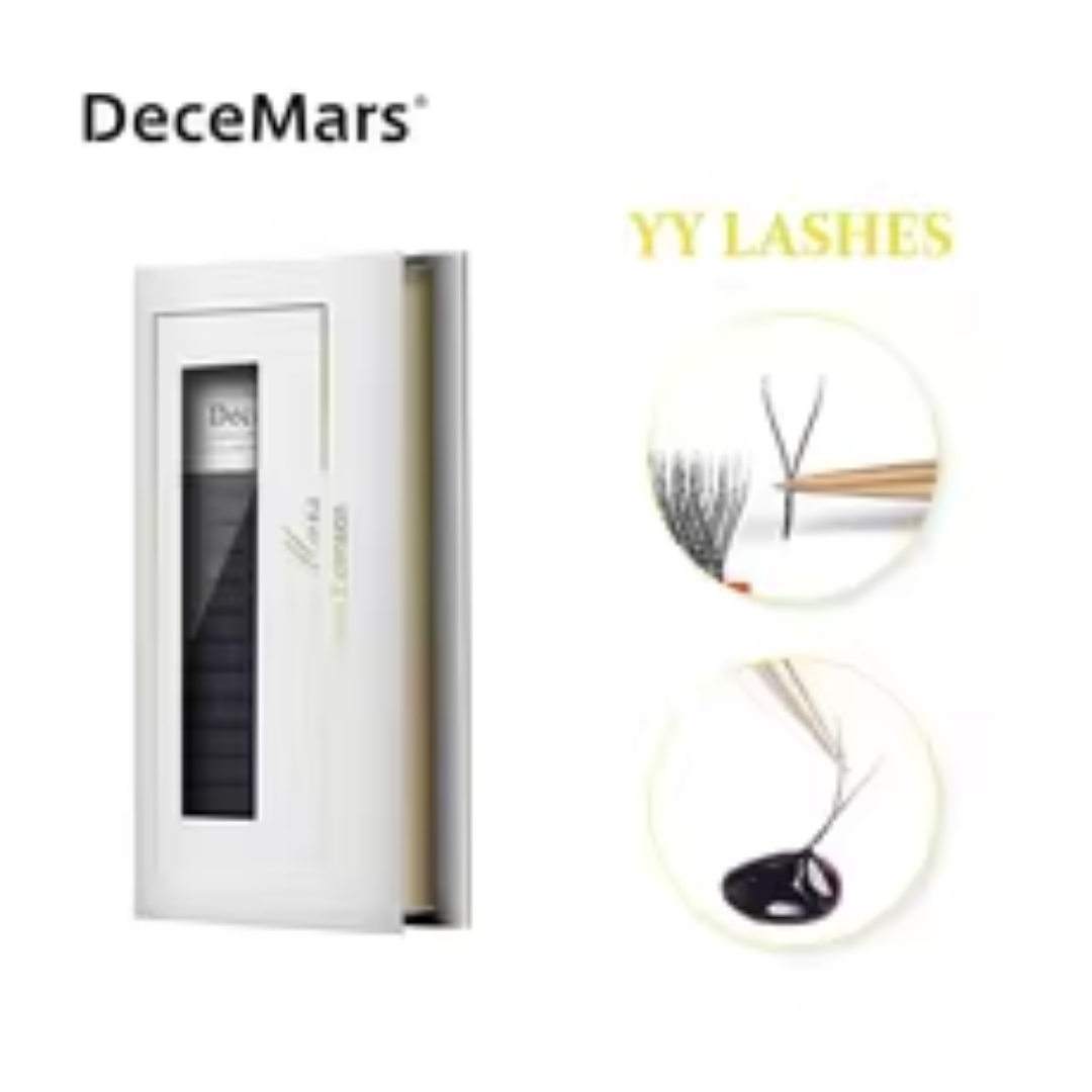 DeceMars YY Shape Eyelashes Extensions - Black Brown Double Tip Lashes - 0.05/0.07 B C D DD Curl 8-16mm