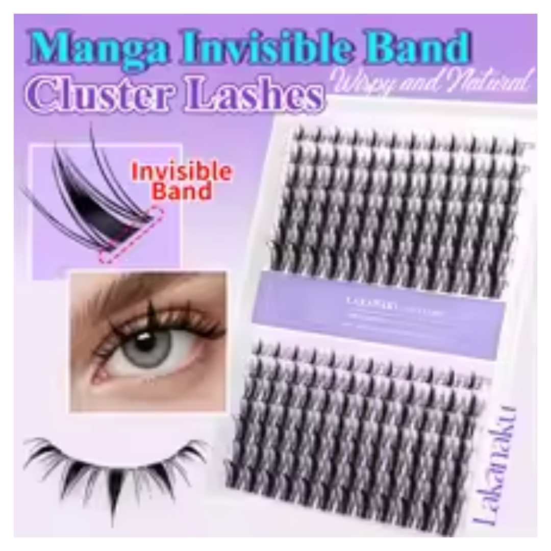 LAKANAKU Manga DIY Lashes Kit - Wispy Invisible Band Cluster Fans - Fairy Comic Style 168 Pcs - 8-16mm