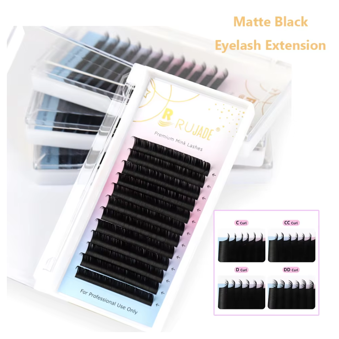 Lashrujade Matte Black Soft Faux Mink Eyelash Extensions - Premium Korea PBT Classic & Russian Volume Lashes - 0.03-0.20 C CC D Curl 8-18mm