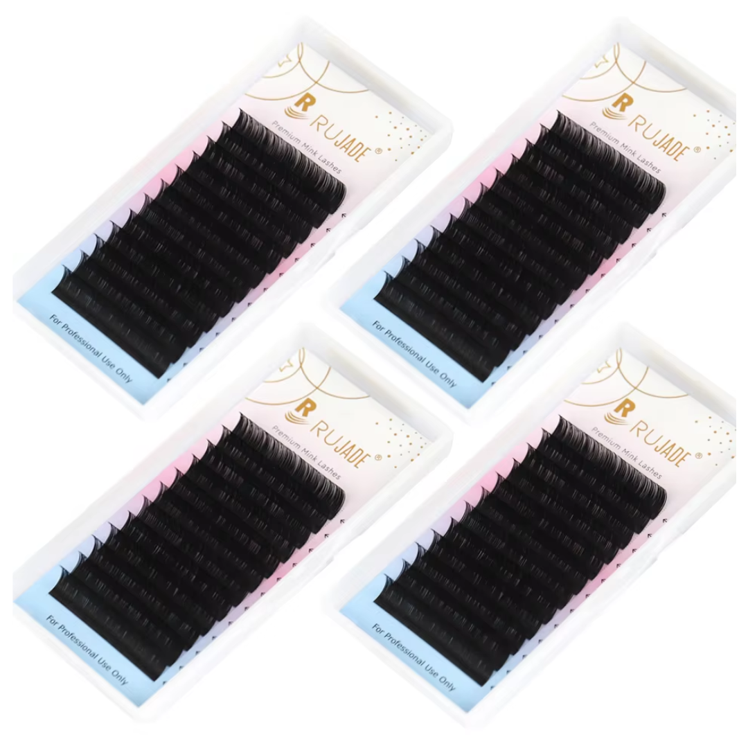 Lashrujade Matte Black Soft Faux Mink Eyelash Extensions - Premium Korea PBT Classic & Russian Volume Lashes - 0.03-0.20 C CC D Curl 8-18mm