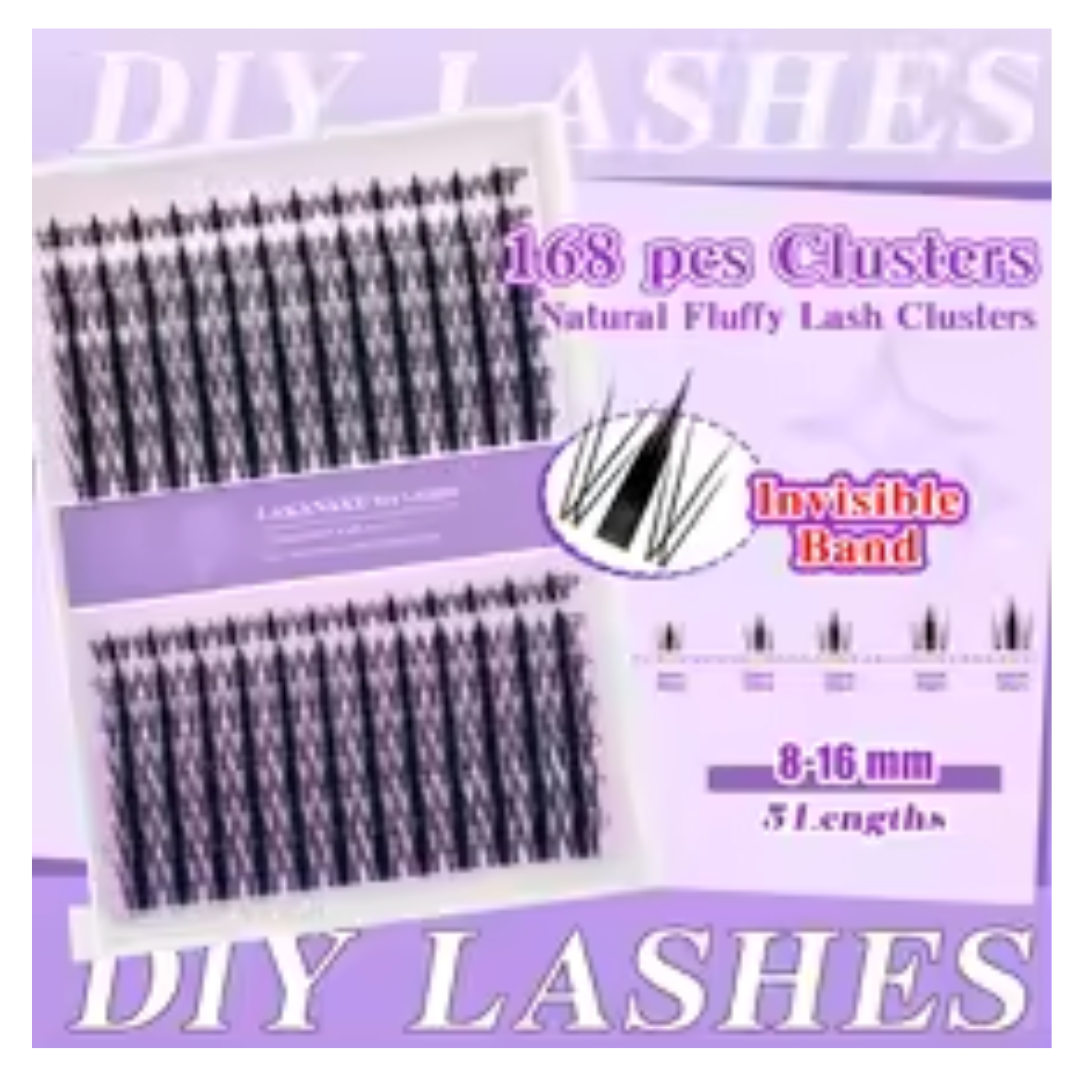 LAKANAKU Manga DIY Lashes Kit - Wispy Invisible Band Cluster Fans - Fairy Comic Style 168 Pcs - 8-16mm