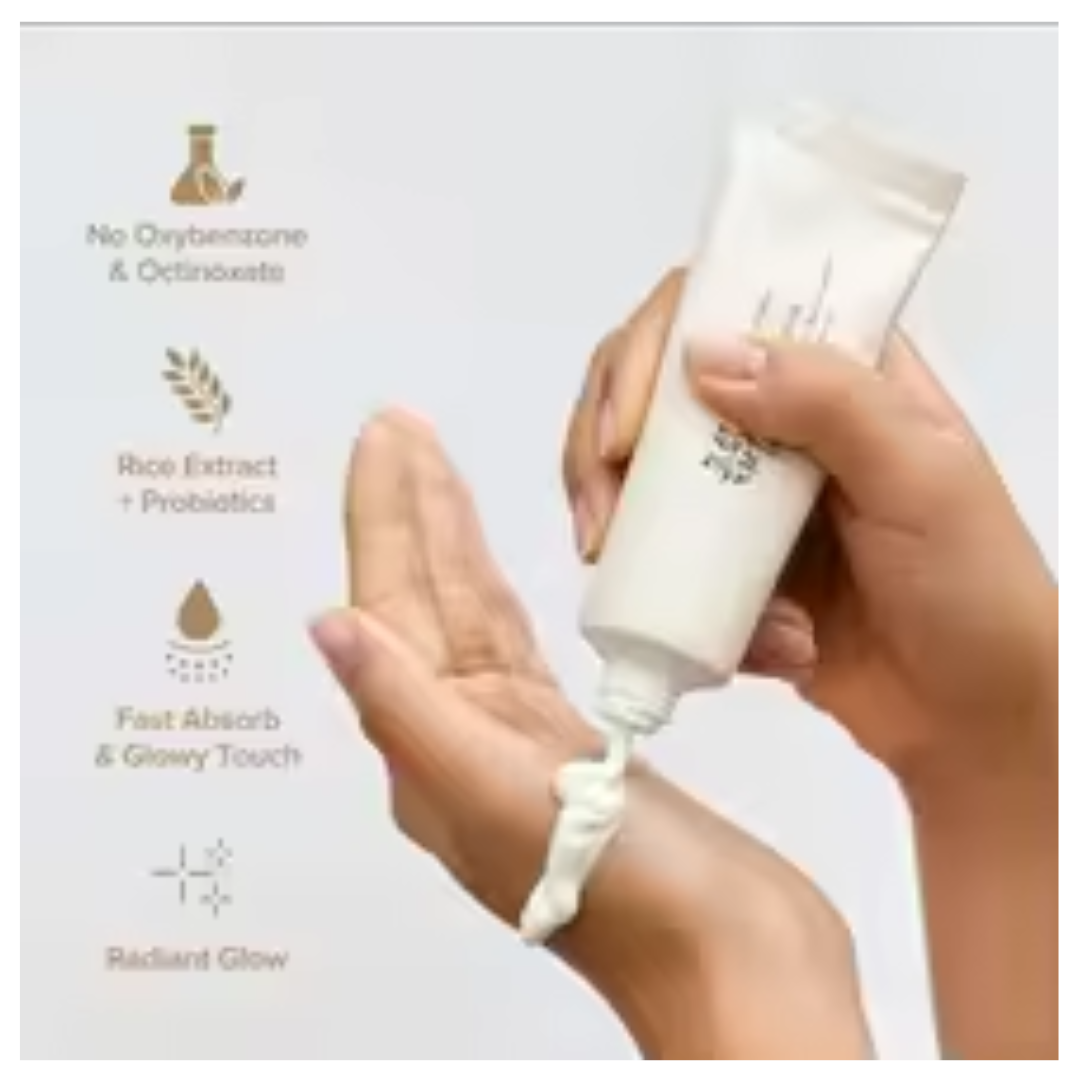 SPF50+ Korean Rice Probiotic Sunscreen Cream - Broad Spectrum UV Solar Blocker & Mild Facial Moisturizer - 50ml