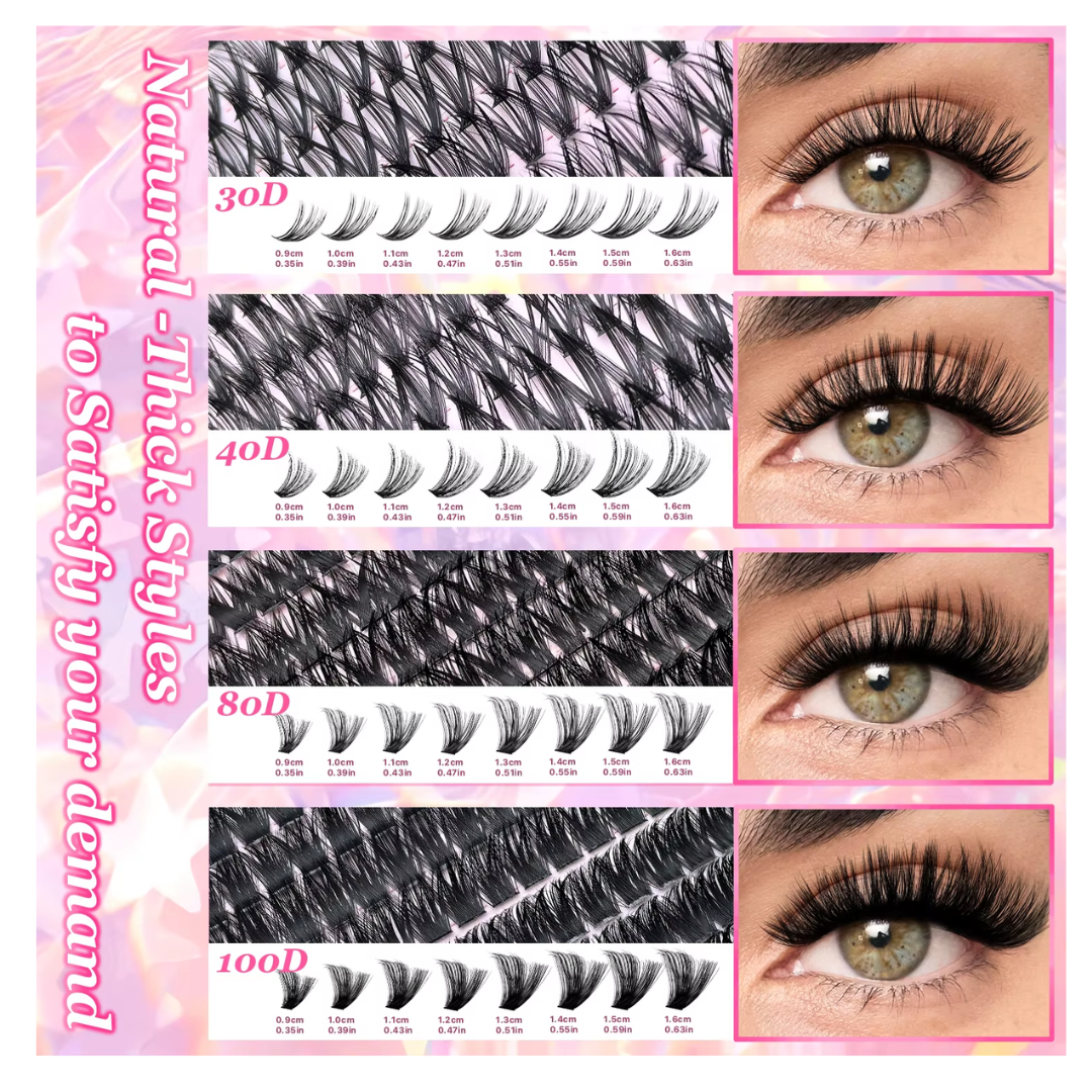 DIY Lash Extension Kit - 9-16mm Individual Cluster Lashes - Wispy Natural Manga Style - With Bond and Seal