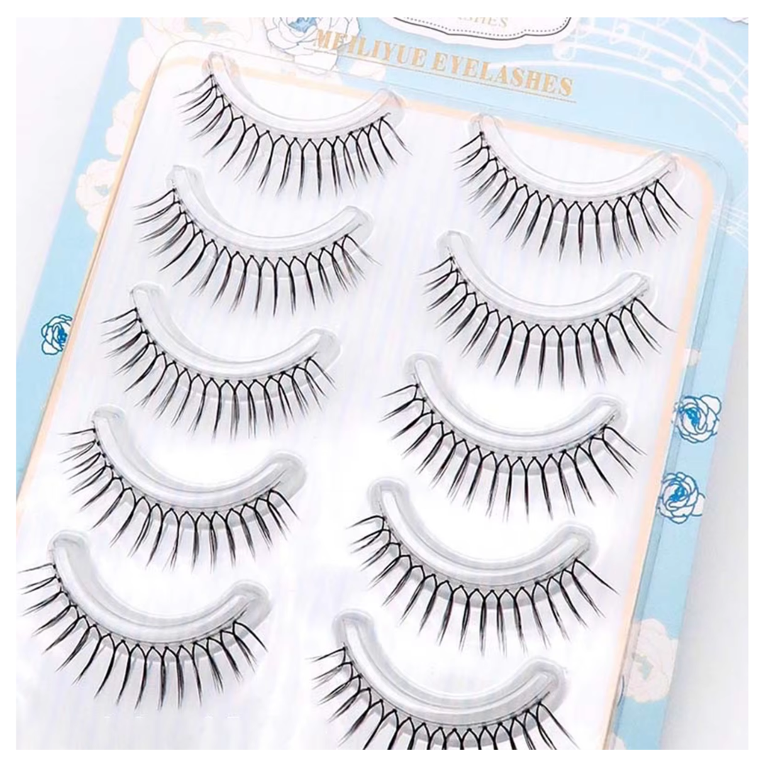 5 Pairs Korean Style U Shape False Eyelashes - Natural Soft Full Strip Lashes - DIY Wispy Eyelash Extensions