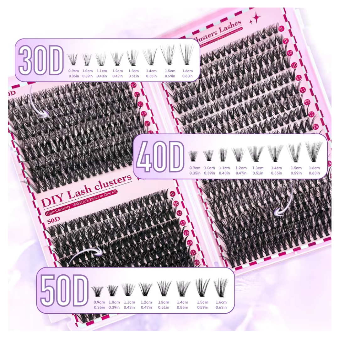 700PCS DIY Eyelash Extension Kit - 30D/40D/50D/80D Individual Lash Clusters - D-Curl Mixed Lengths 9-16mm