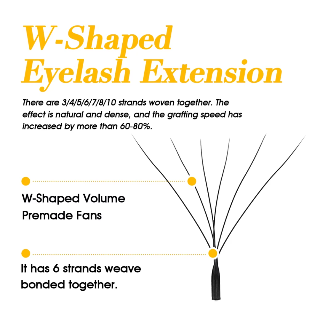 MASSCAKU W Shaped Eyelash Extensions - 3D to 10D Premade Volume Fans - Natural Soft Lightweight Individual W Style - 0.07 C/D Curl 8-15mm