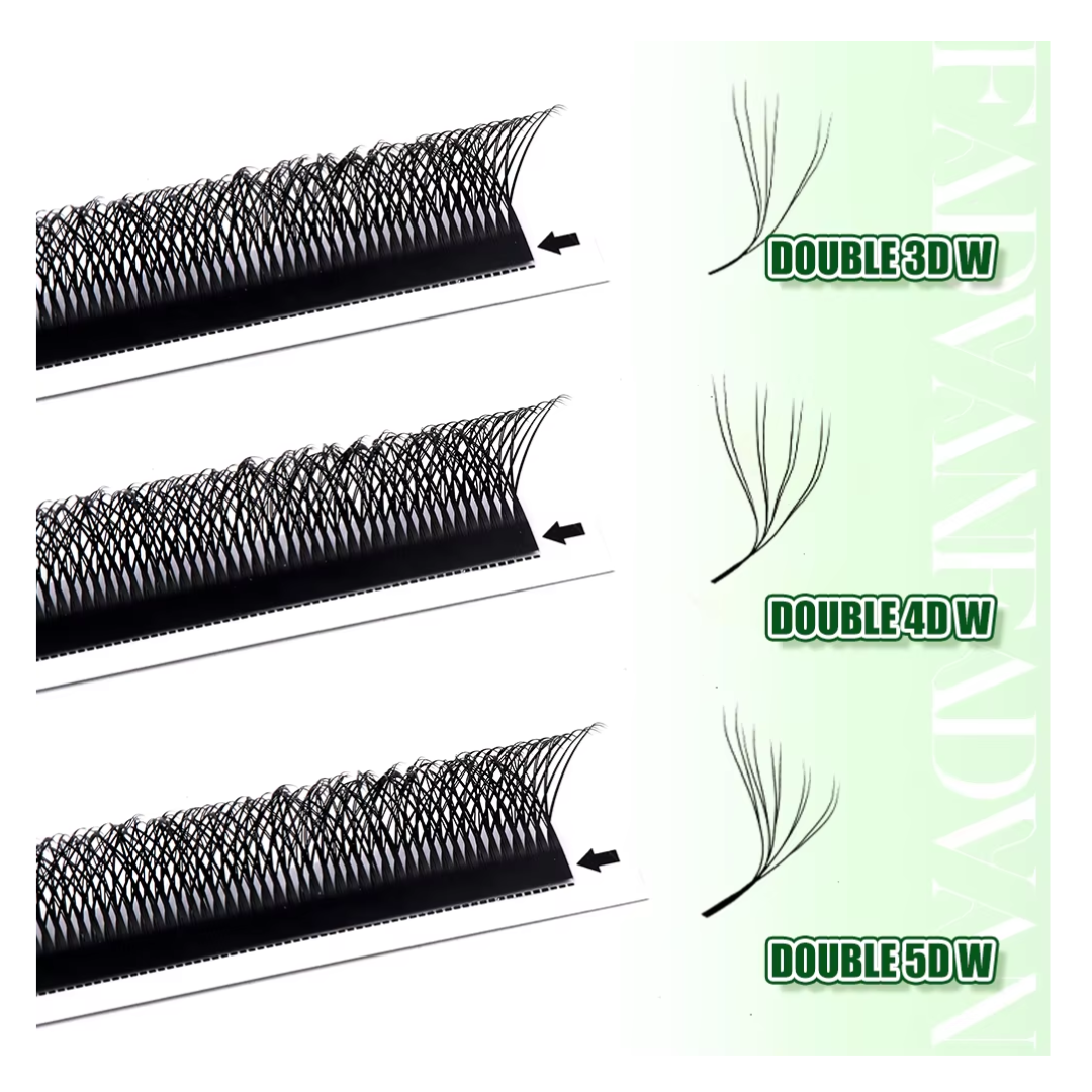 FADVAN 3D/4D/5D W Shaped Eyelashes Extensions - Double Tips Soft Light Volume Fanning Lashes - 0.07 C D Curl 8-15mm