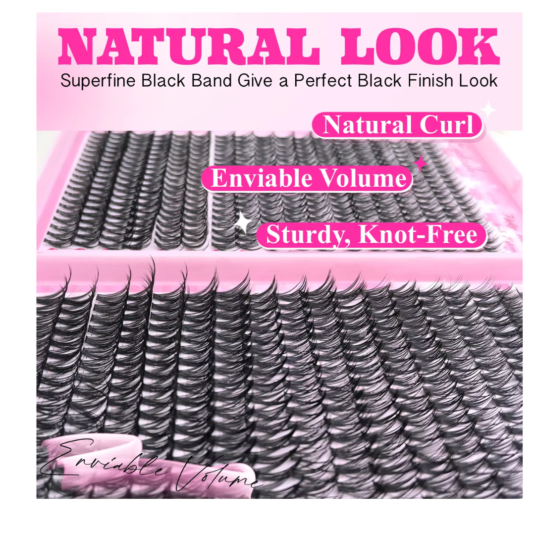DIY Lash Extension Kit - 9-16mm Individual Cluster Lashes - Wispy Natural Manga Style - With Bond and Seal