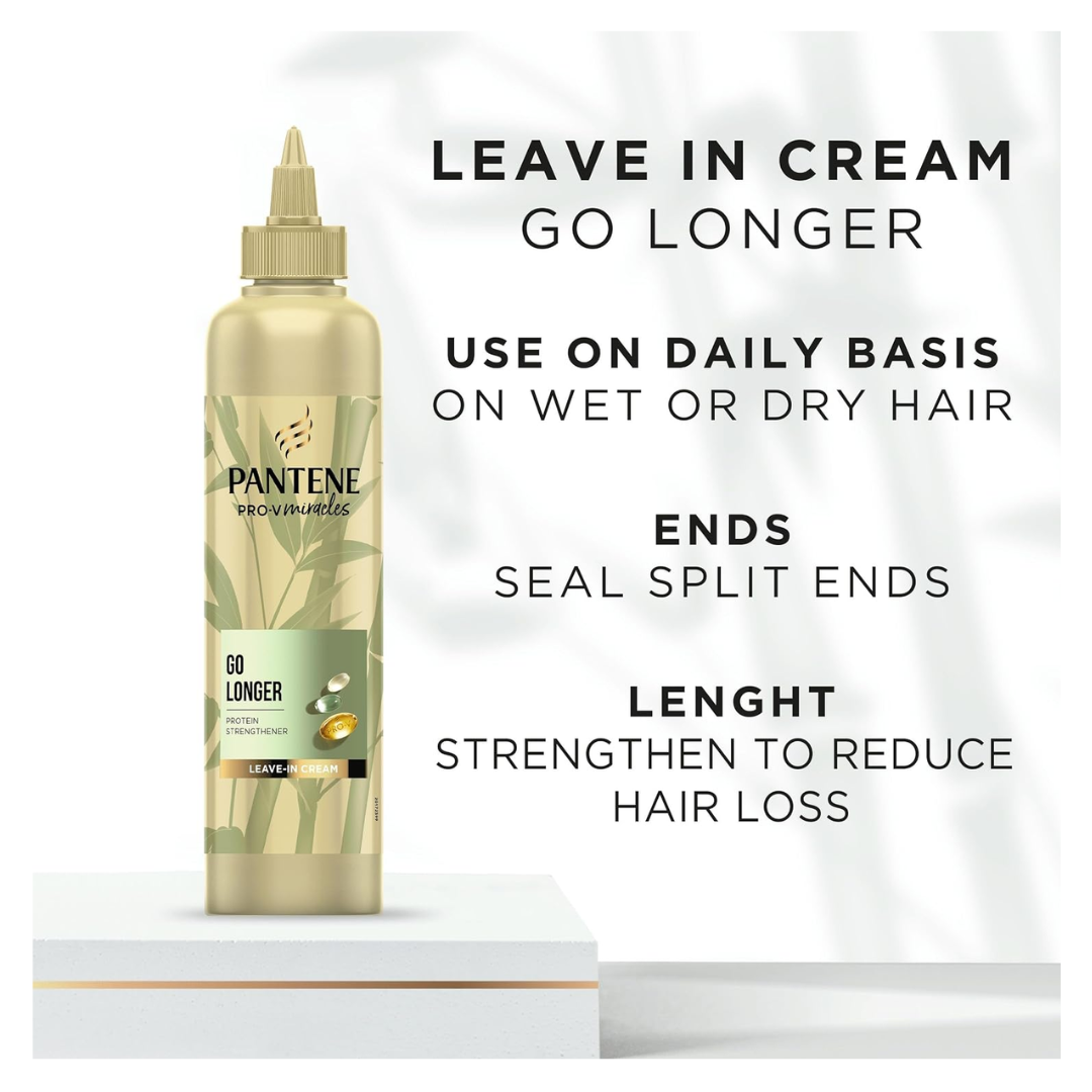 Pantene Grow Strong Shampoo, Conditioner & Leave-In Cream Set - Hair Growth & Anti-Hair Fall Trio - Biotin, Bamboo & Pro-V