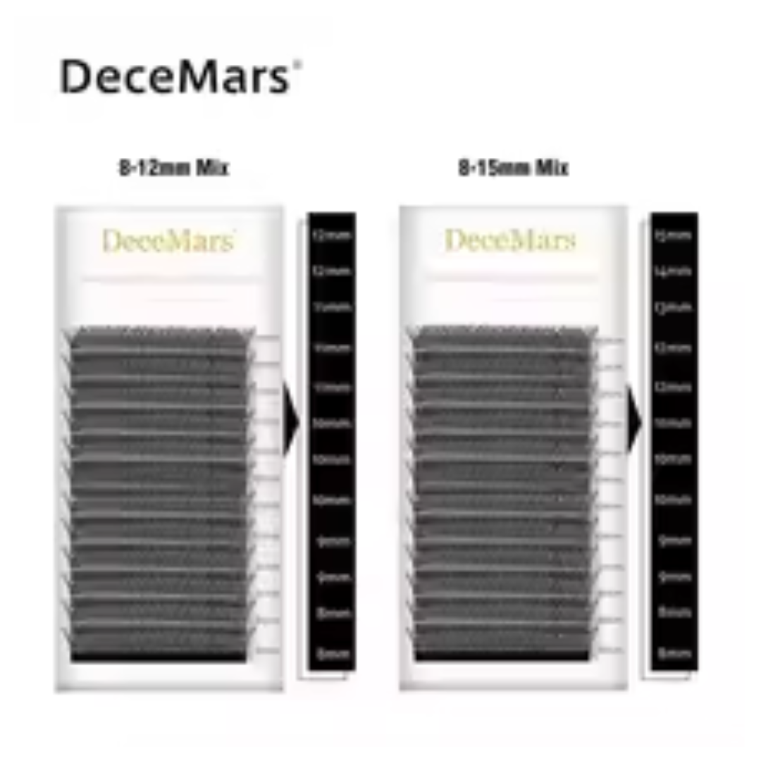 DeceMars YY Shape Eyelashes Extensions - Black Brown Double Tip Lashes - 0.05/0.07 B C D DD Curl 8-16mm