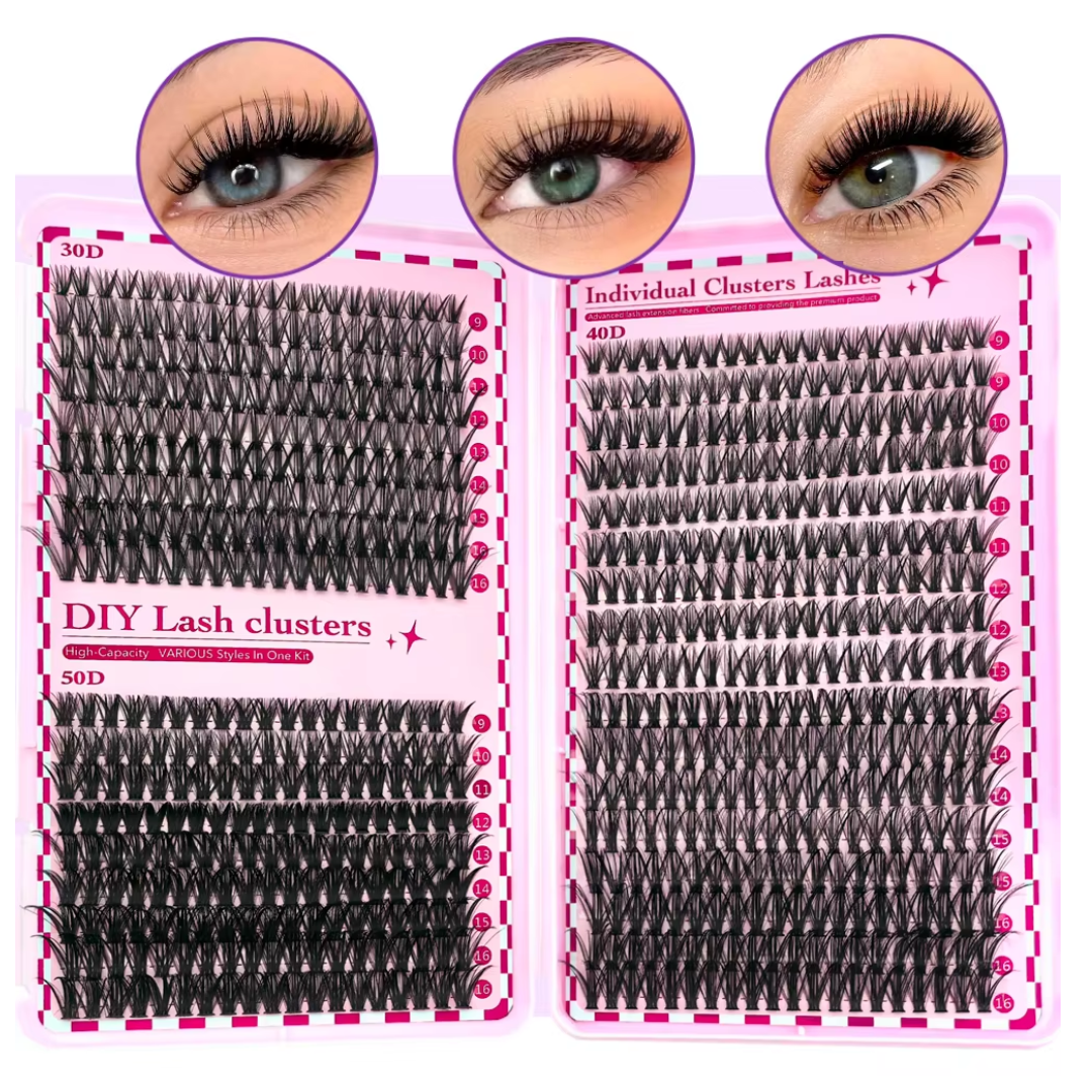 700PCS DIY Eyelash Extension Kit - 30D/40D/50D/80D Individual Lash Clusters - D-Curl Mixed Lengths 9-16mm