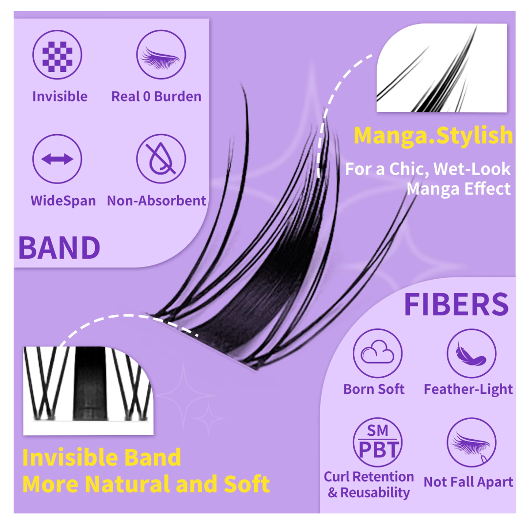 LAKANAKU Manga DIY Lashes Kit - Wispy Invisible Band Cluster Fans - Fairy Comic Style 168 Pcs - 8-16mm