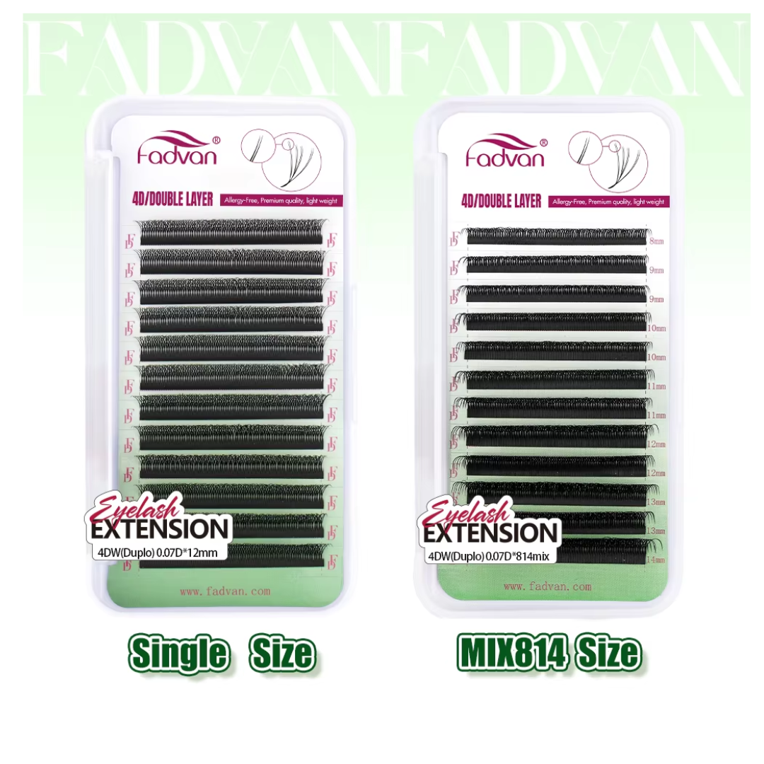 FADVAN 3D/4D/5D W Shaped Eyelashes Extensions - Double Tips Soft Light Volume Fanning Lashes - 0.07 C D Curl 8-15mm