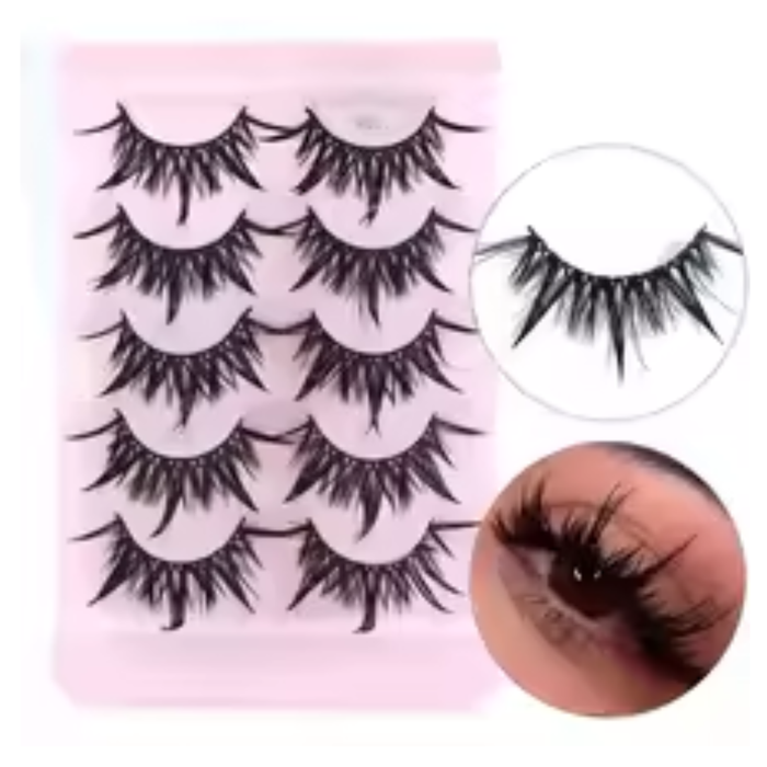 RED SIREN Soft Natural Mink Lashes - 5 Pairs Korean Manga Style Eyelashes - Lightweight Cotton Band - 1cm-1.5cm