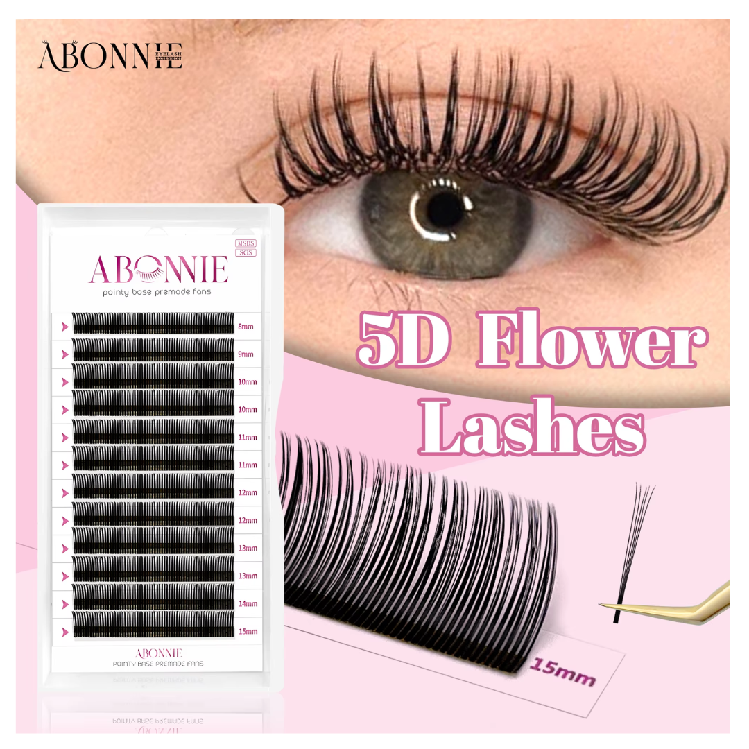 ABONNIE Black Brown 5D Flower Spikes Fairy Lashes - Easy Fans Volume Eyelash Extensions - 0.05 C D Curl 9-15mm
