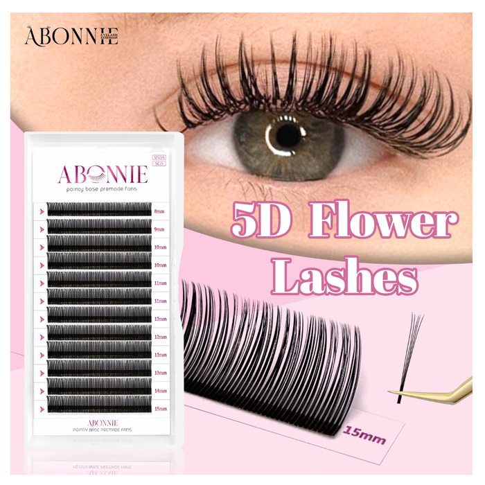 ABONNIE Black Brown 5D Flower Spikes Fairy Lashes - Easy Fans Volume Eyelash Extensions - 0.05 C D Curl 9-15mm
