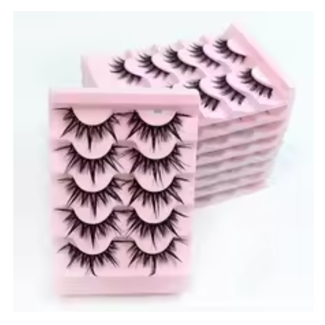RED SIREN Soft Natural Mink Lashes - 5 Pairs Korean Manga Style Eyelashes - Lightweight Cotton Band - 1cm-1.5cm