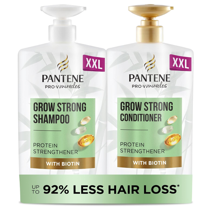 Pantene Grow Strong Shampoo & Conditioner Set - XL Hair Growth Value Pack with Bamboo & Biotin (2 x 1L Pump Bottles)