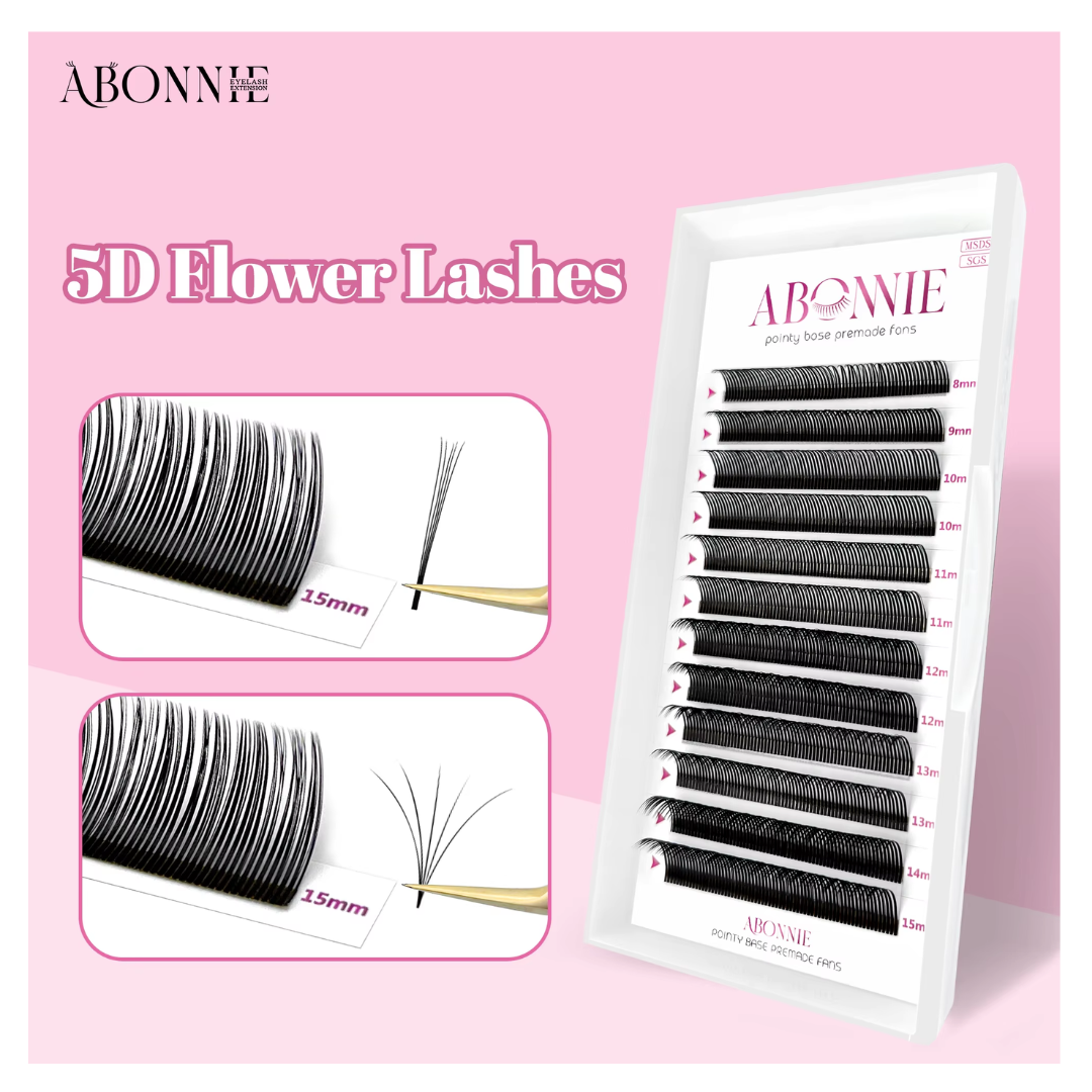 ABONNIE Black Brown 5D Flower Spikes Fairy Lashes - Easy Fans Volume Eyelash Extensions - 0.05 C D Curl 9-15mm