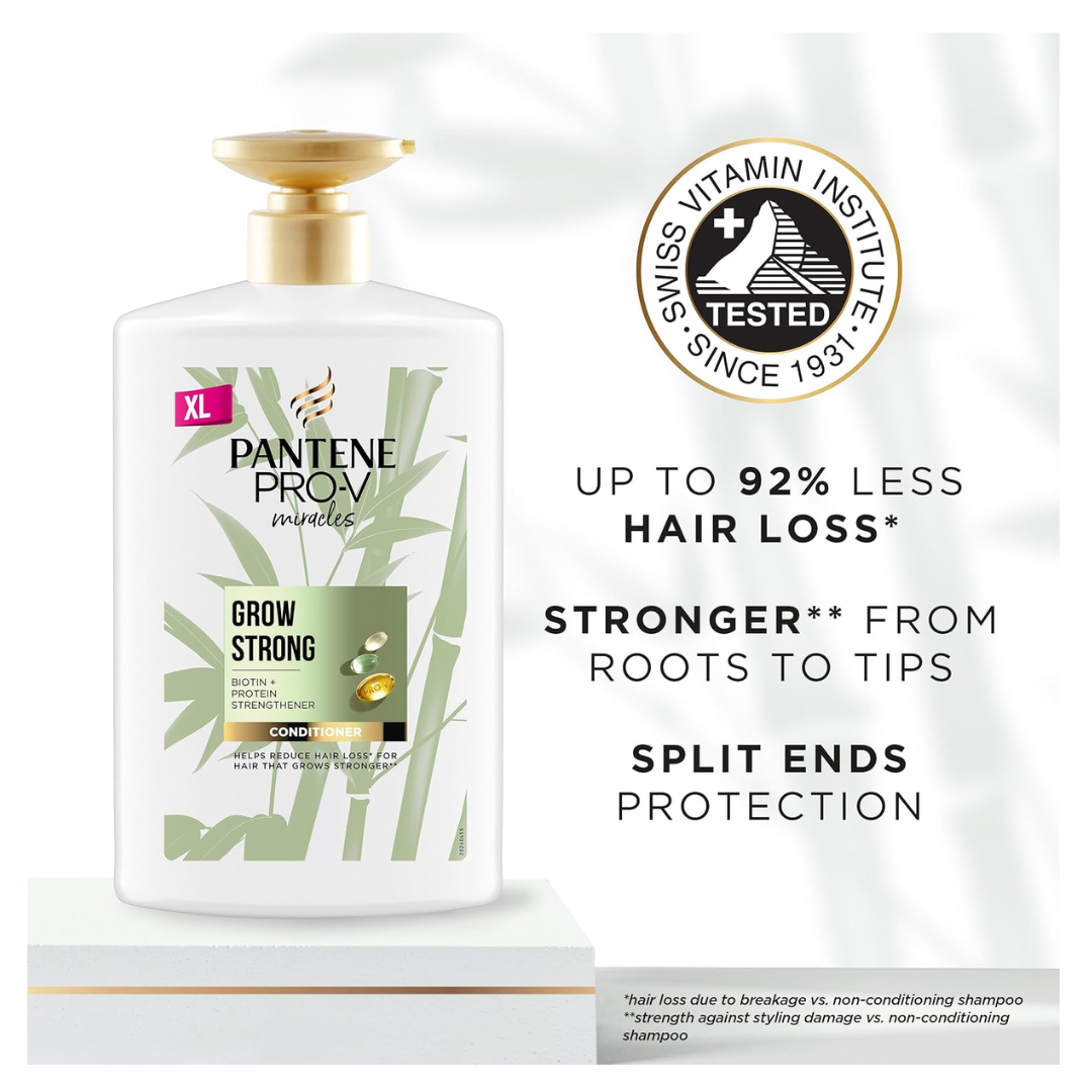 Pantene Grow Strong Shampoo & Conditioner Set - XL Hair Growth Value Pack with Bamboo & Biotin (2 x 1L Pump Bottles)