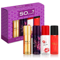 So…? Iconic Womens Mini Galore Gift Set, with SO…?, Kiss Me, Sinful & Exclusive Body Mist Fragrance Spray Set (4 x 50ml)
