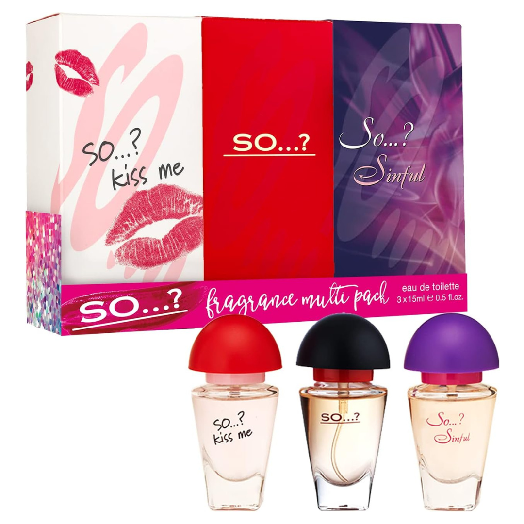 So…? Trio Three For Me Womens Eau de Toilette Perfume Gift Set, Travel Size Perfume for Women (3x15ml)