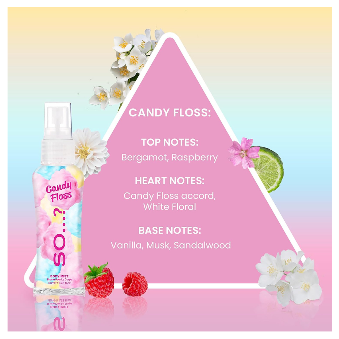 Body Mist By So…? Womens Mini Body Mist Gift Set, with Pink Grapefruit, Vanilla, Candy Floss & Sweet Pea, Fragrance Spray Set (4x50ml)